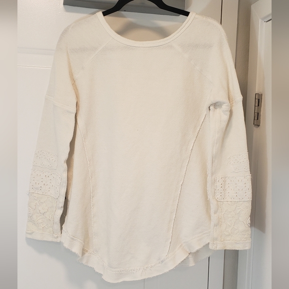Free People Waffle Top Shirt Lace Medium - Picture 4 of 6